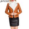 BITCED Autumn/Winter Faux Fur-Lined Leather Jacket for Women with Fleece Lining, Long Sleeves, Warm Coat, Casual Style