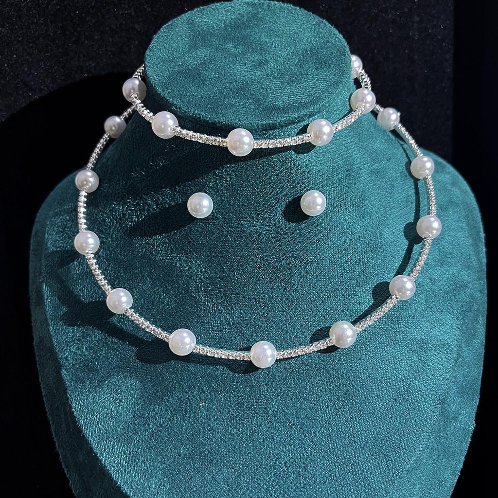 Artificial Pearl Jewelry Set With Cz Diamonds For Elegant Women Spring Collection