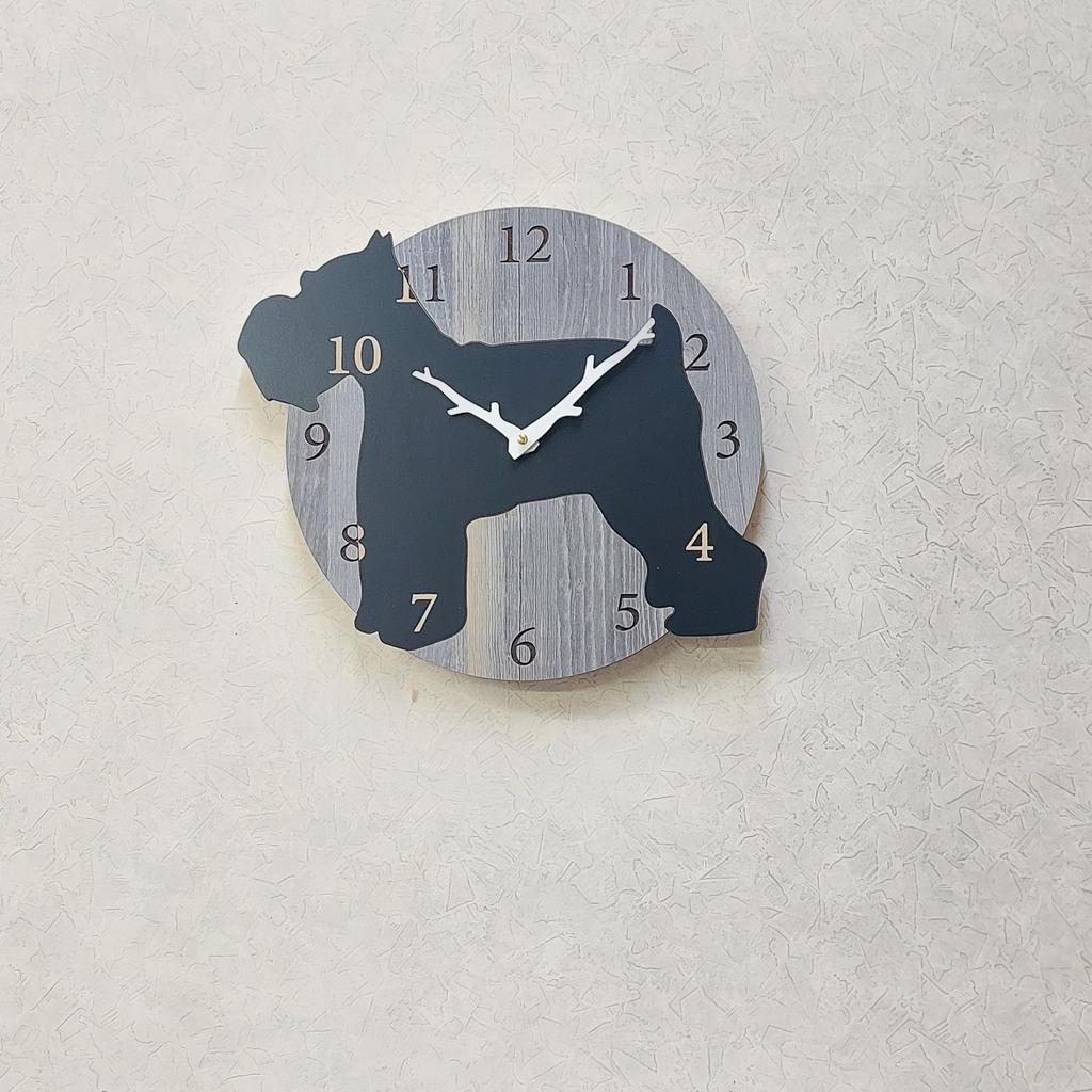 Miniature Schnauzer Wall Stylish Wooden Analog Wall Wall Room Decor Clock, Black, Clock, Silent, Decor, Bedroom, Home,