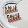 Patch removable nail dark green French fake nail three-dimensional gold wearing nail cross diamond 24 pieces