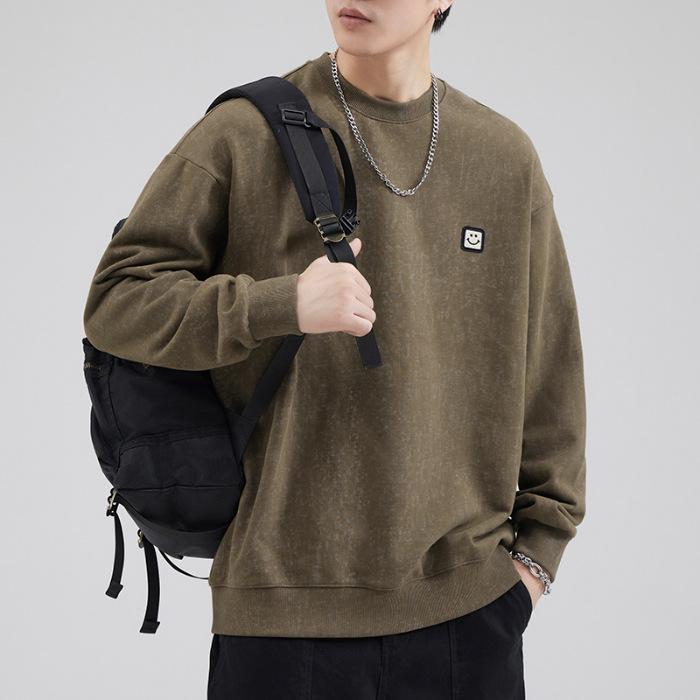 

Осенний американский свитер с круглым вырезом из плотного хлопка, мужской свободный, большого размера, с длинным рукавом, модный мужской топ-тренд 4XL кофейный