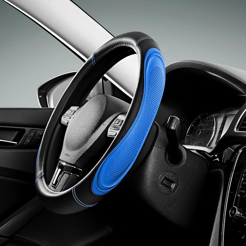 Road Comforts Car Steering Wheel Cover - Microfiber Leather Steering Wheel Wrap Sports 14.5-15 Inch Steering Wheel Cover Non-Slip For Men Women Blue