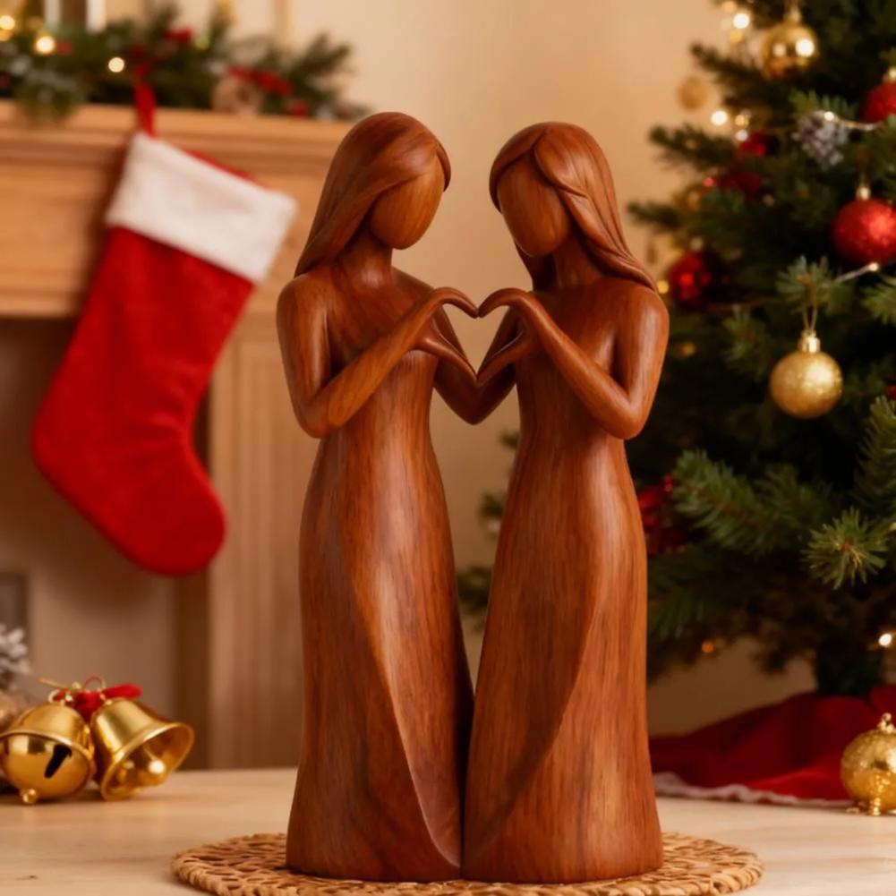 Sister Figurine Standing 2/3/4 Women Wooden Sculpture Friendship Gifts for Best Friends Women Desktop Ornament for Home Decor