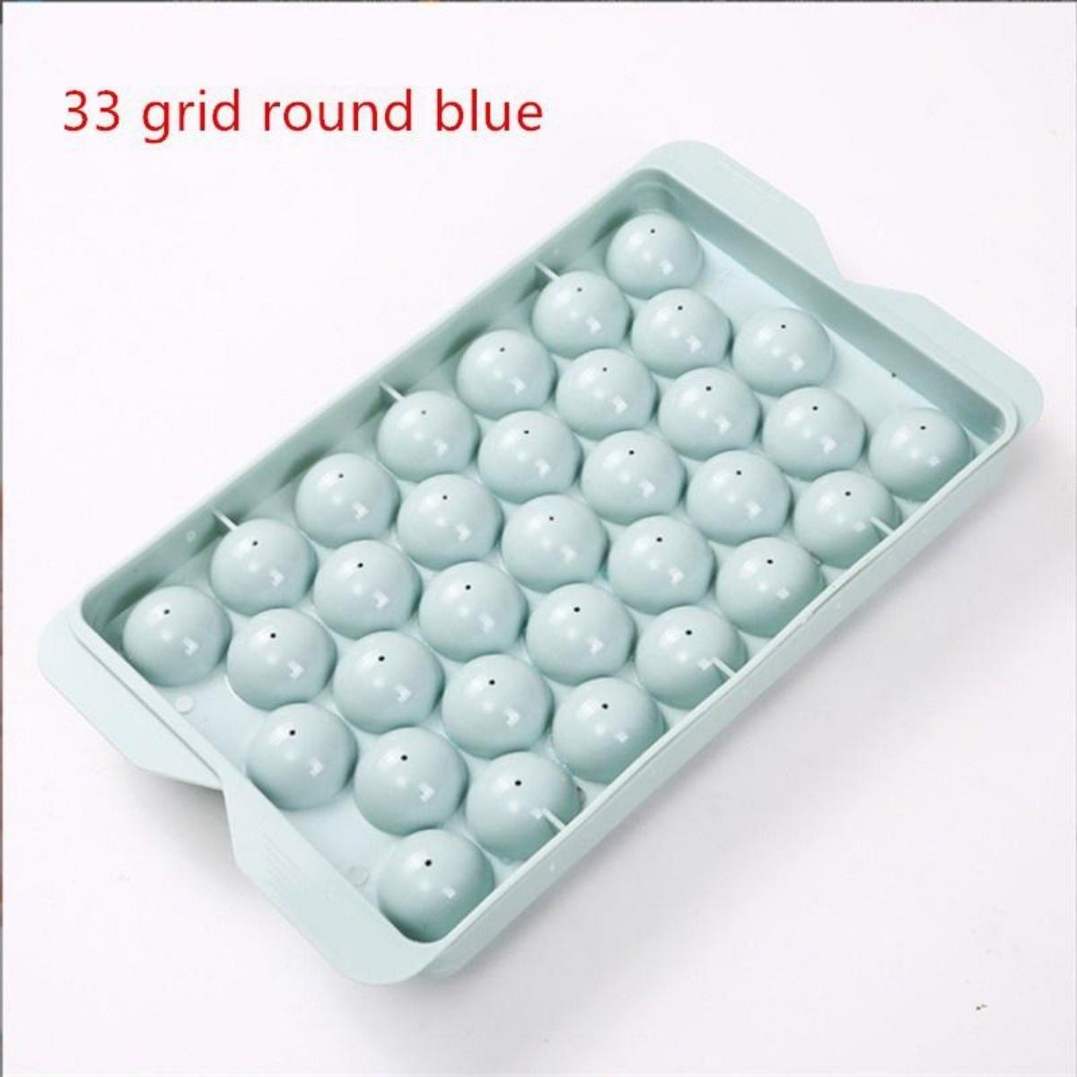 

Многоразовый круглый лоток для кубиков льда с 33 сетками и крышкой, мини-форма для изготовления ледяных шариков для вечеринки с мороженым в морозильной камере синий