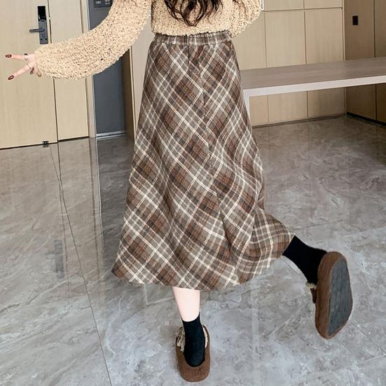 Dámská midi sukně s vysokým pasem áčkového střihu vlněná sukně kostkovaný vzor zeštíhlující sukně do půli lýtek denní domácí streetové oblečení