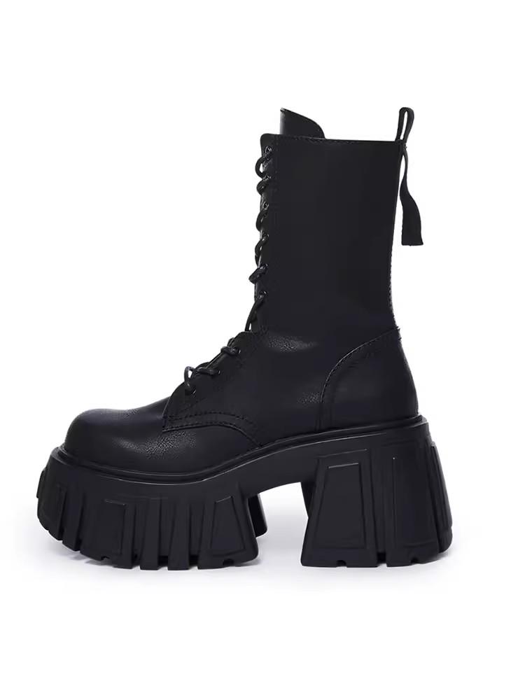 Brand Women's Platform Ankle Boots Motorcycle Boots Mid-calf Military Boots Gothic Belt Punk Shoes Metal Buckle