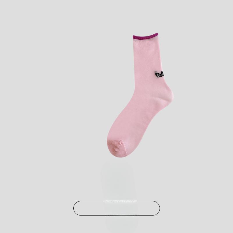 

Женские летние тонкие полупрозрачные перламутровые носки-трубы из кристального шелка с прохладным ощущением, бесшовные, дышащие 1 pair розовый