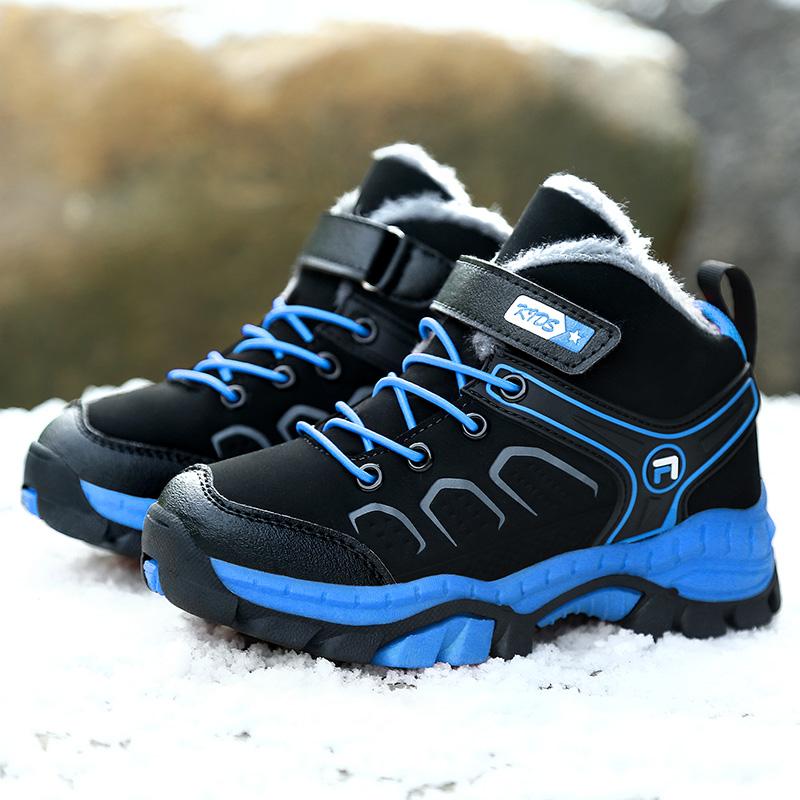 Kids Hiking Shoes Plush Keep Warm Strong Climbing Winter Sports Shoes Anti Slip Wear-Resistant Winter Snow Boots for Children