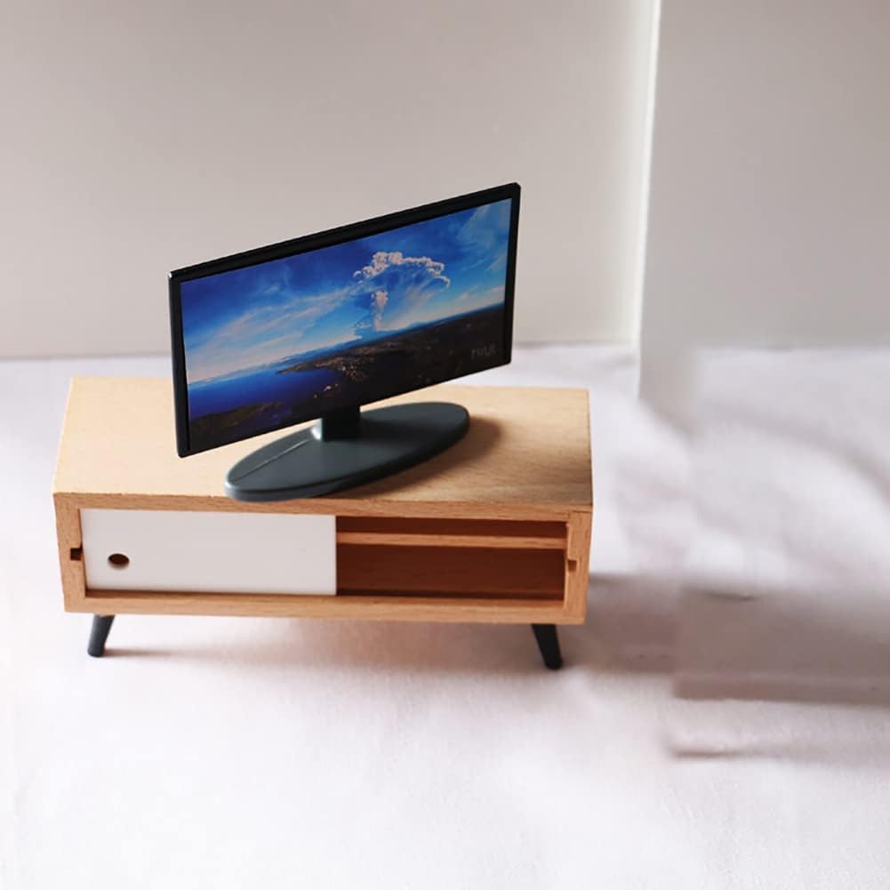 Miniature Tv Television Cabinet Dollhouse Furniture Accessories Decorations for Modern Dollhouse Living Room Wooden tv Stand