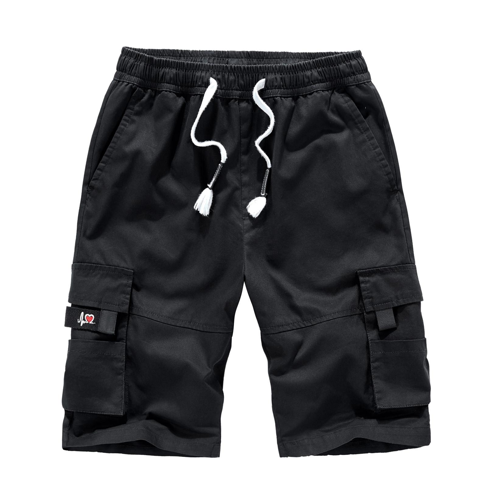 

Men s Fashion Drawstring Pocket Pants Cotton Five-point Shorts Overalls Shorts L чёрный