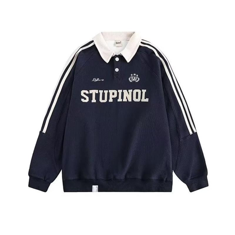 

2025 Men s Retro Striped Polo Sweatshirt - Spring/Autumn Loose College Style Lapel Jacket L