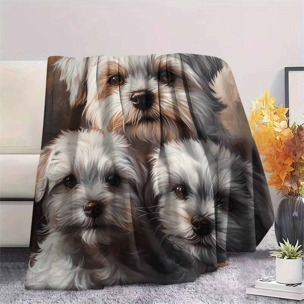 Black Maltese dog,pattern Flannel Blanket, High quality Comfortable for All Seasons, Home Decor, Warmth and Comfort, Perfect for Gifts.