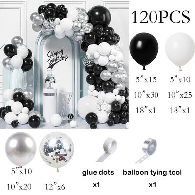Guirnalda Arco de Globos Blanco Negro Plateado Metálico Confeti Kit de Globos Boda Aniversario Fiesta de Cumpleaños Año Nuevo 2026 Decoración