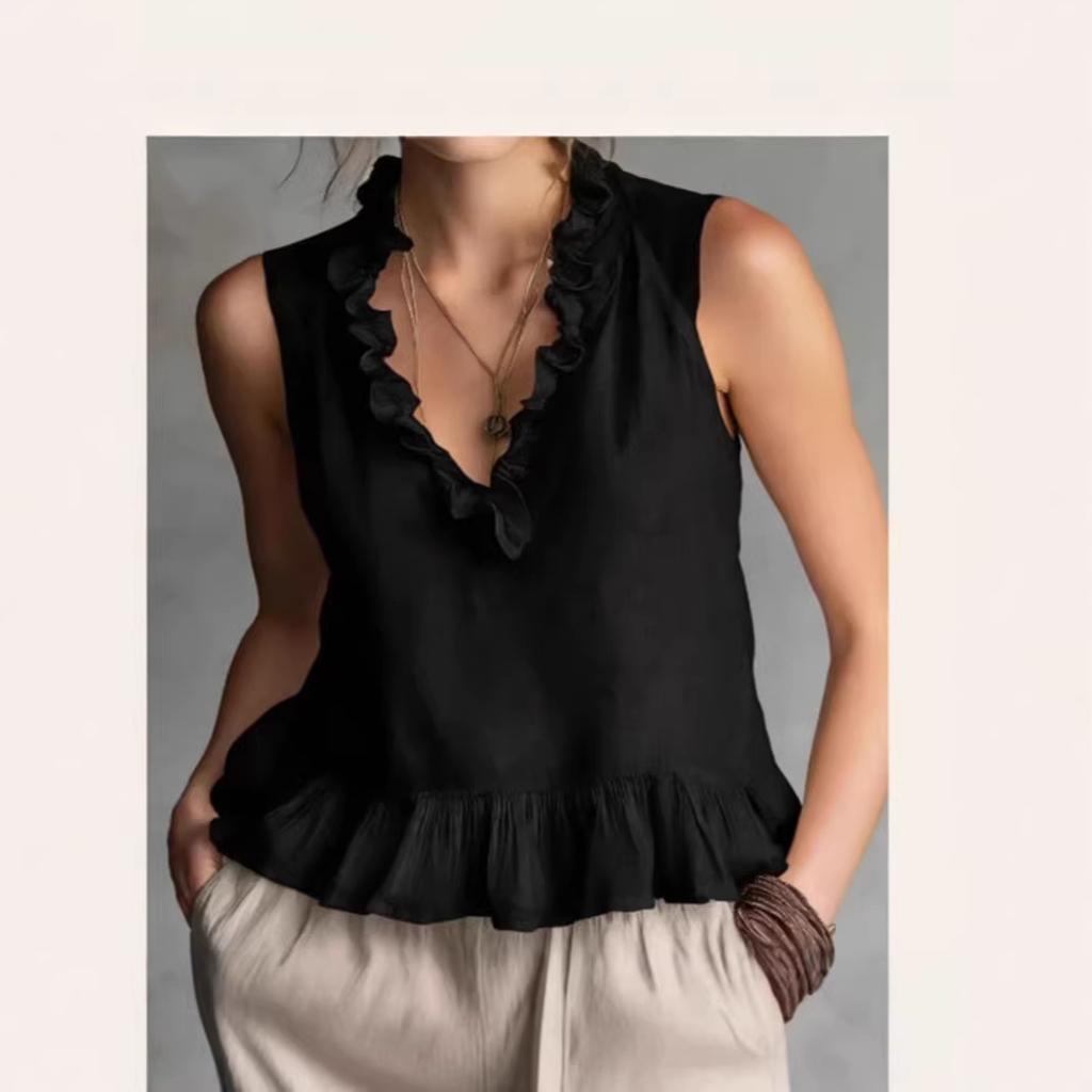 2026New Spring and Summer Sleeveless Ruffle Hem Women's Blouse