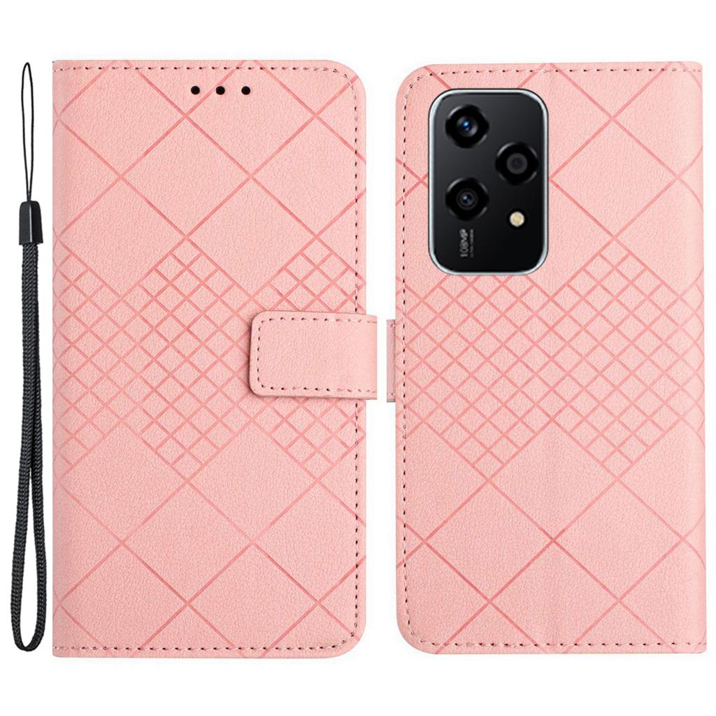 HT06 For Honor 200 Lite Magnetic Phone Case Rhombus Pattern Leather Stand Cover