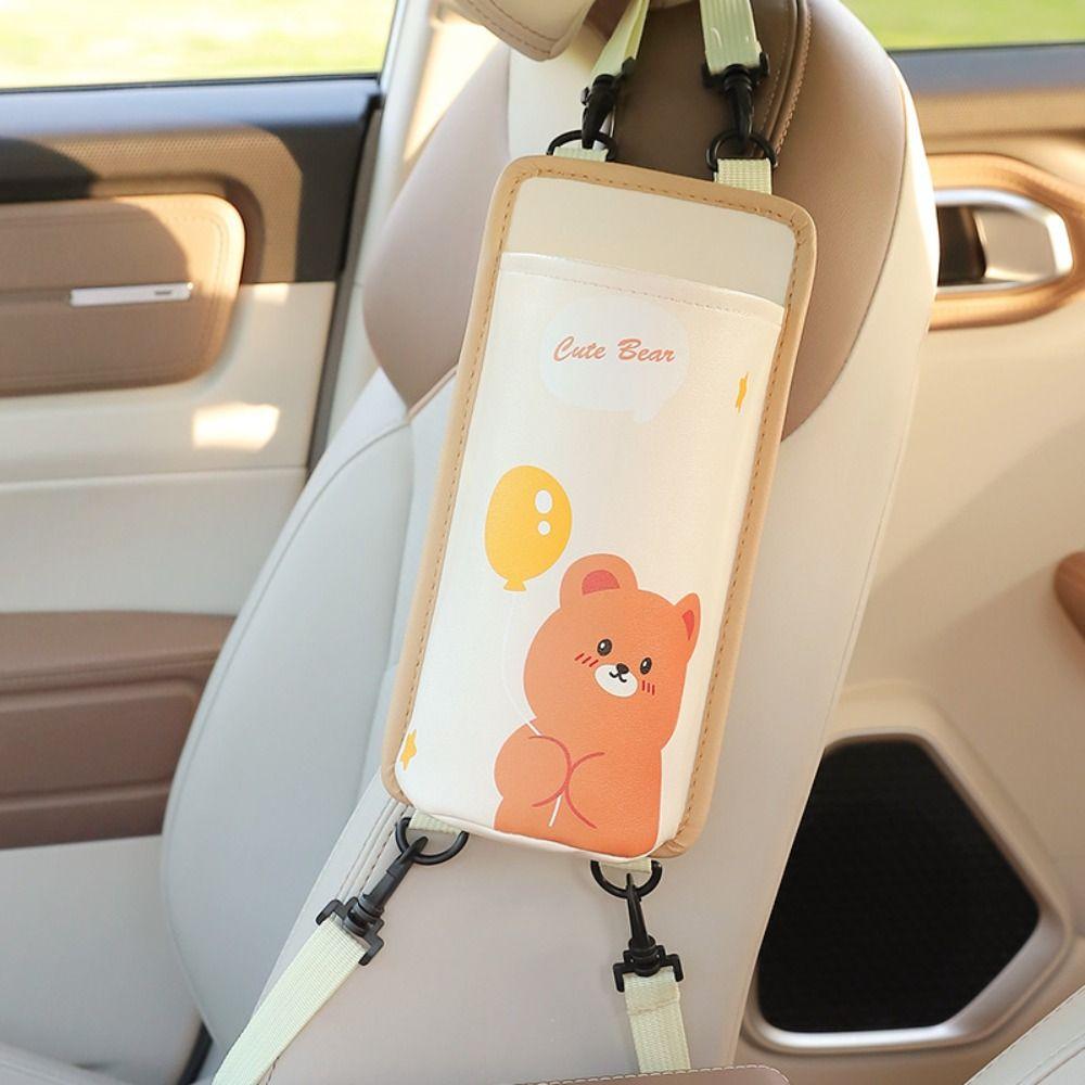 

Портативная мультяшная сумка для хранения сбоку автокресла, фиксирующая подставка для термокружки и чайника бежевый