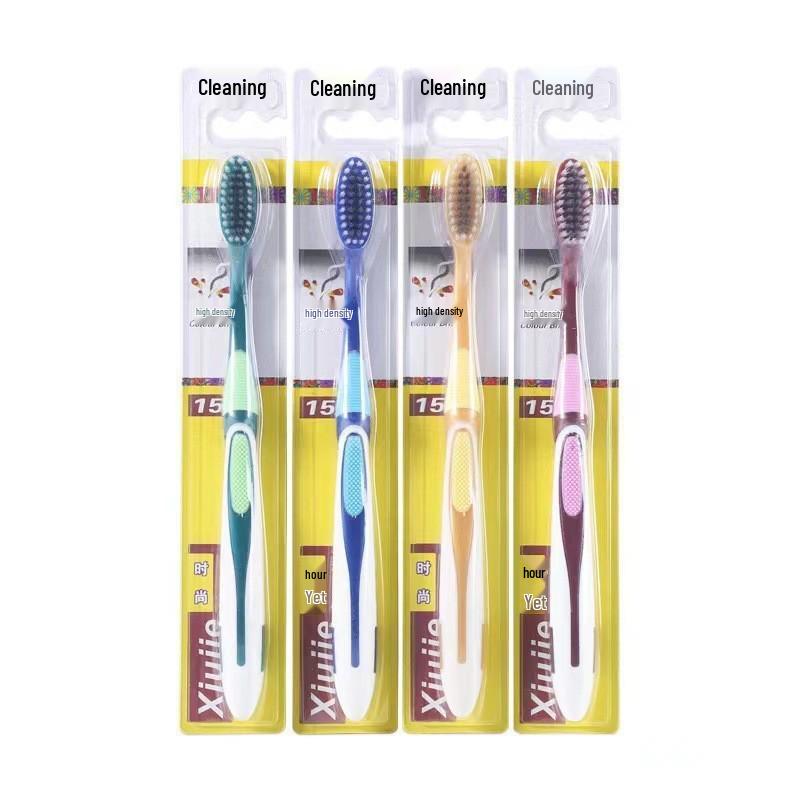 Tri-Head Soft & Hard Bristle Adult Toothbrush with 3D Tongue Scraper