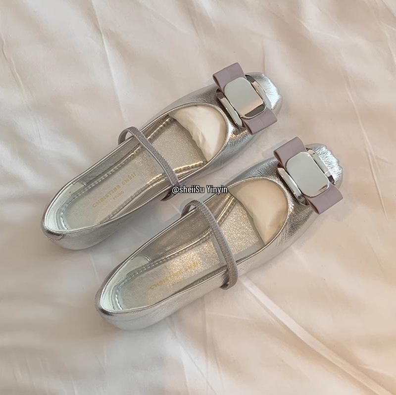 

Spring 2025 Mary Jane Leather Flats with Bowknot & Square Toe Size 36