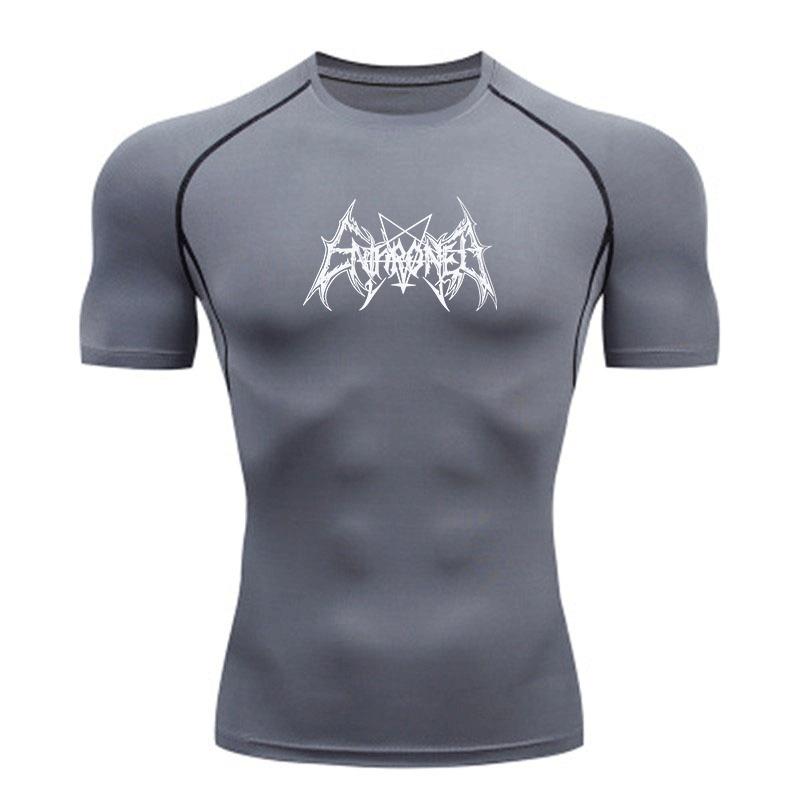Men's Quick Dry Compression Sport T-Shirt, Pentagram Death Metal Graphic Gym Workout Athletic Fitted Top for Running Training Active Wear
