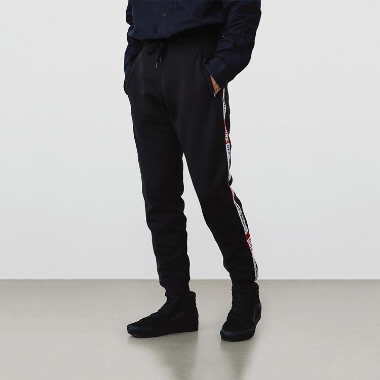 Vans Side Letter Splicing Knitted Sports Casual Pants Men Bottoms Black VN0A4USABLK