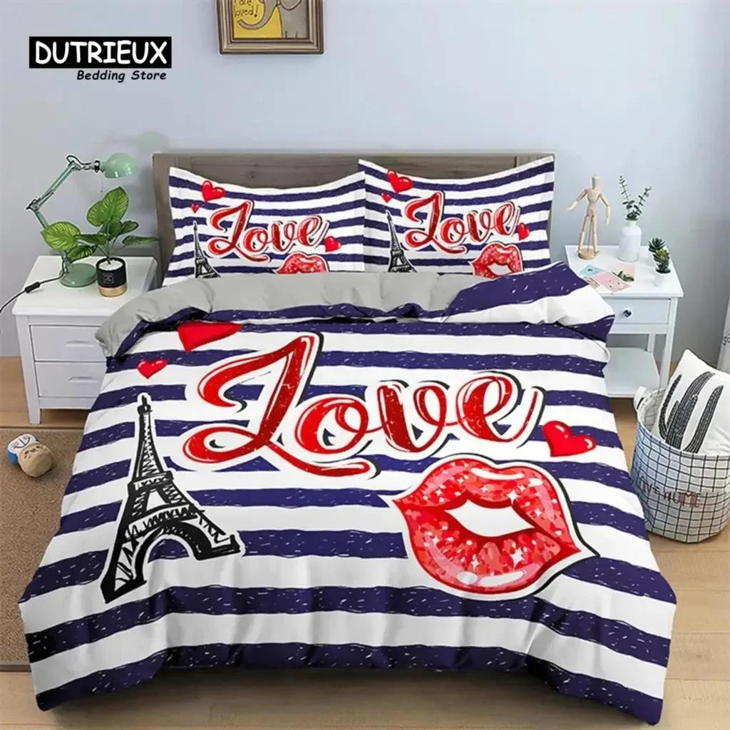 Red Rose Floral Duvet Cover Love Heart Bedding Set Microfiber Romantic Quilt Cover Queen King for Couple Wedding Valentine Decor