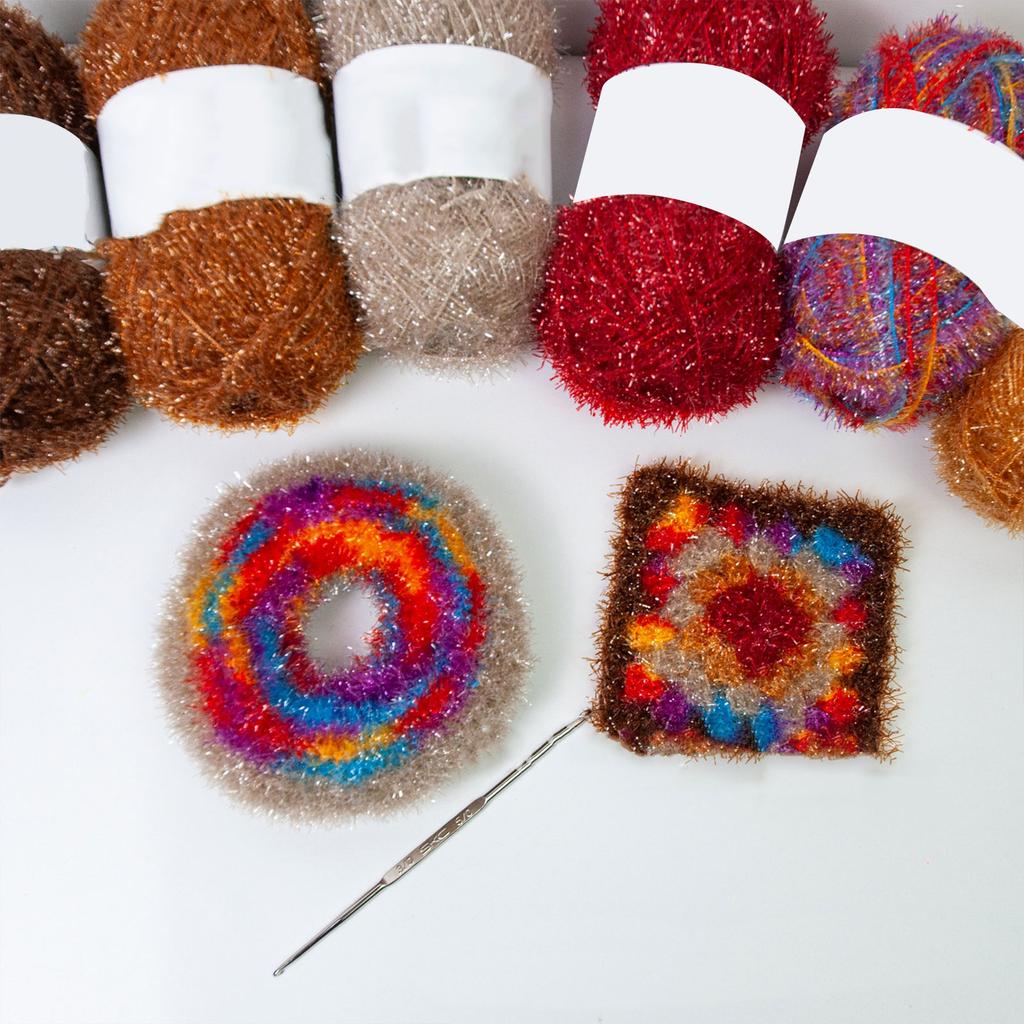 Colored Scrubby Yarn for Dishcloths Washcloths Crocheting Sparkling Polyester Yarn 1.76oz196 Yards Each for Knitting