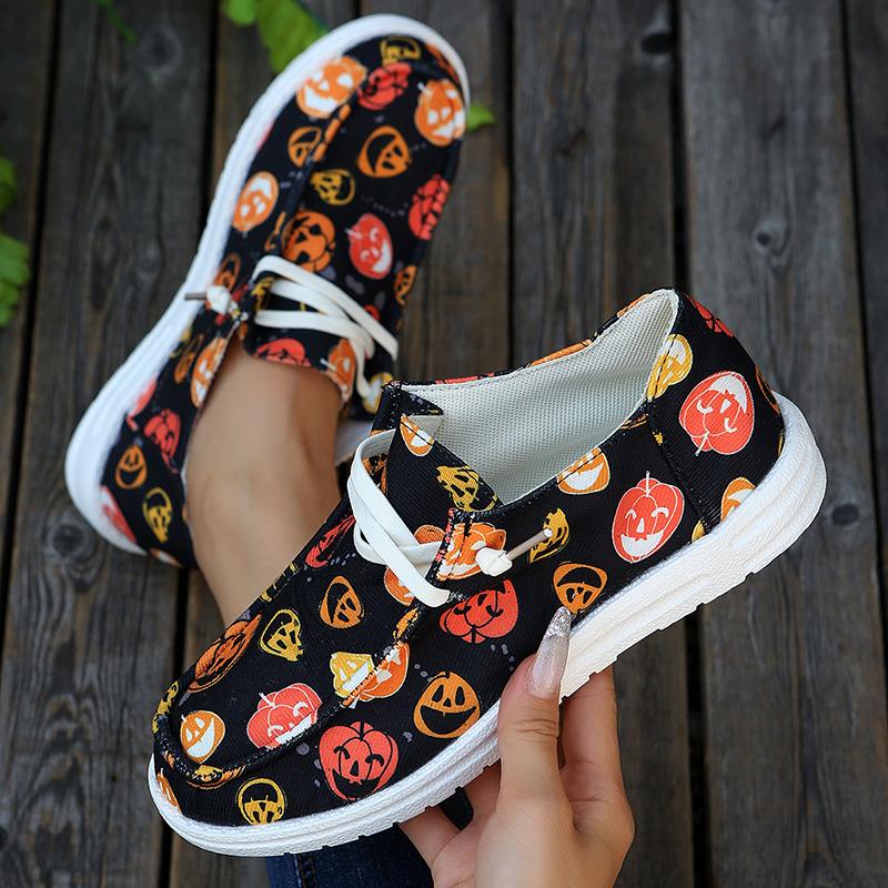Colorful Pumpkin Print Casual Sneakers for Women Soft Bottom Lightweight Slip On Loafers Woman Comfortable Non Slip Flat Shoes