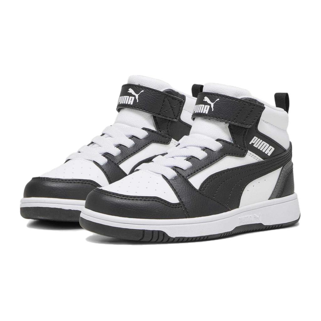 New PUMA REBOUND Anti-Slip Wear-Resistant Mid-Top Kids' Skateboarding Shoes Black White Kids' 393832-01