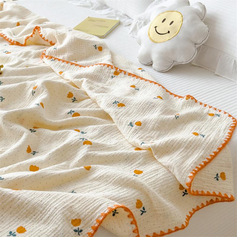 

Cartoon 100% Cotton Summer Quilt for Single Wrinkled Yarn Thin Quilts for Children Skin-Friendly Printed Air Condition Blanket 80x105cm