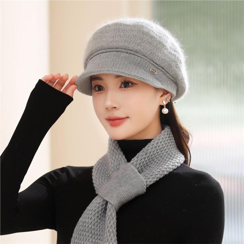 Fashion New  Faux Rabbit Fur Piled Thickened Knitted Hat Children Autumn and Winter Mother Warm Wool Cap Cap