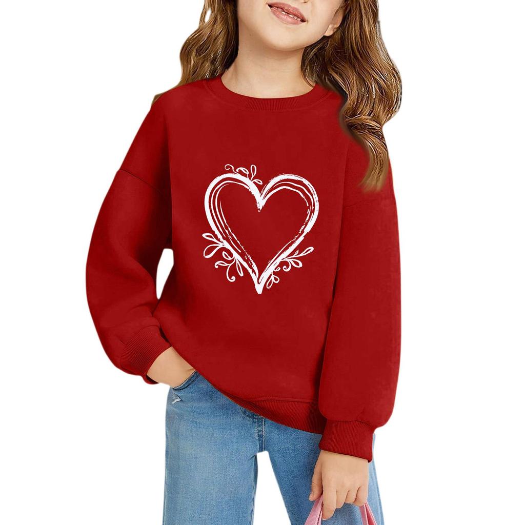 Girls Round Neck Pullovers For Kids Printed Baby Tops Valentine's Day