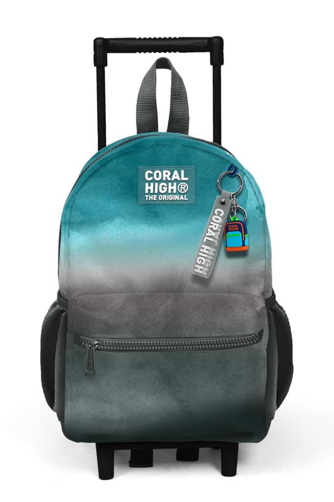 Rucsac cu roți Minik Yuva, gri turcoaz, cu două compartimente, Batik, 24068