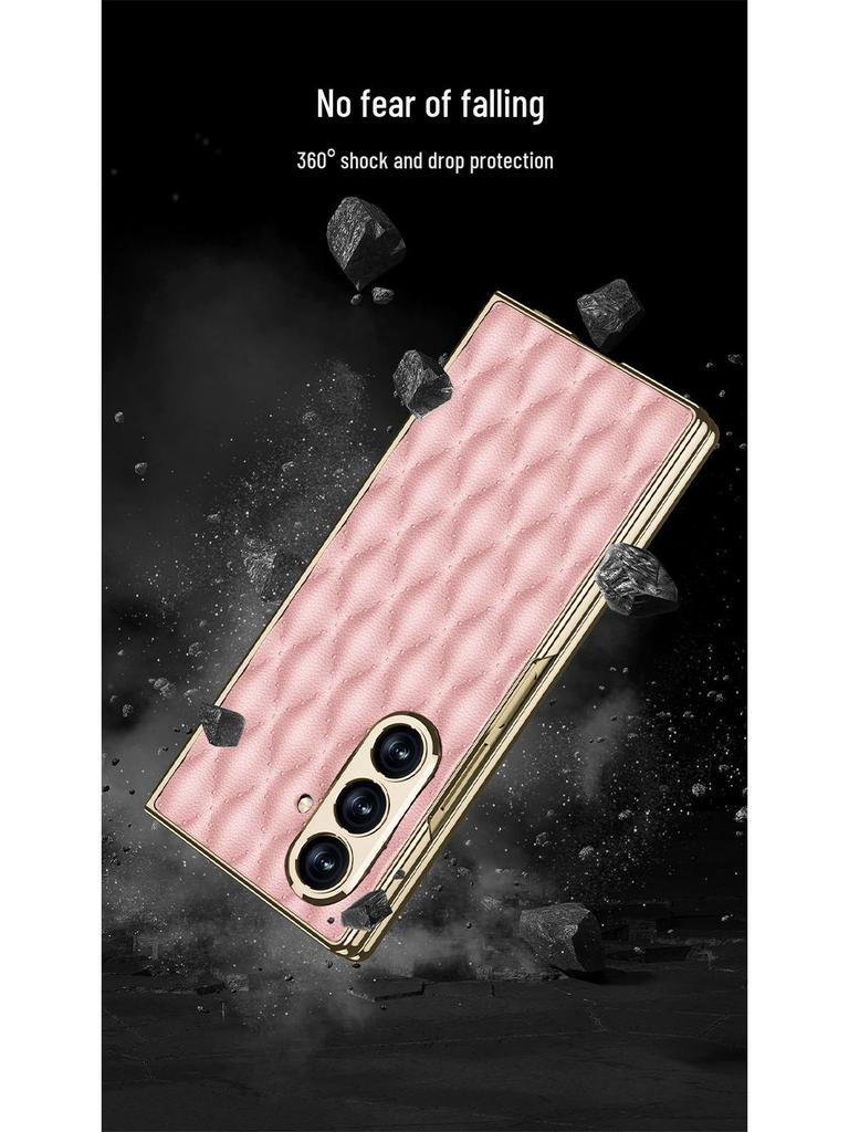 Samsung ZFold7 Luxury Diamond Lattice Leather Case with Integrated Screen Protector