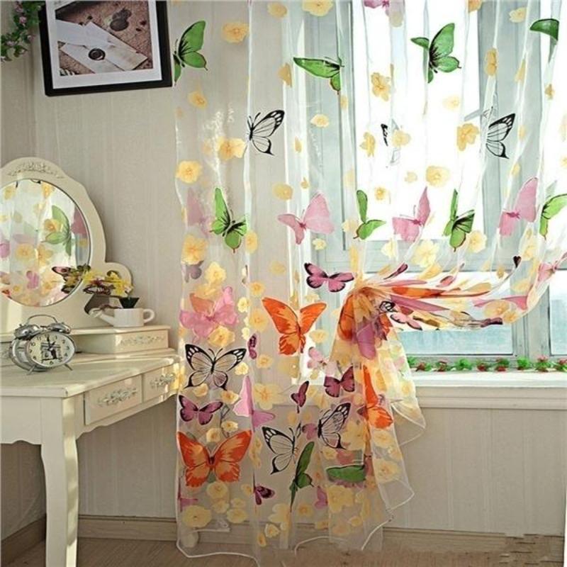 Rod Pocket New Beautiful Window Curtain Large Butterfly Print Screens