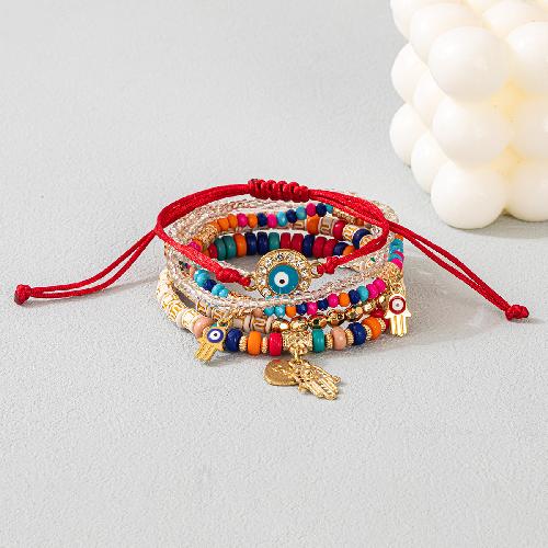 European American Fashion Bohemian Layered Beaded Bracelets Elastic Ethnic Bracelets for Women Female Bangle Bracelet