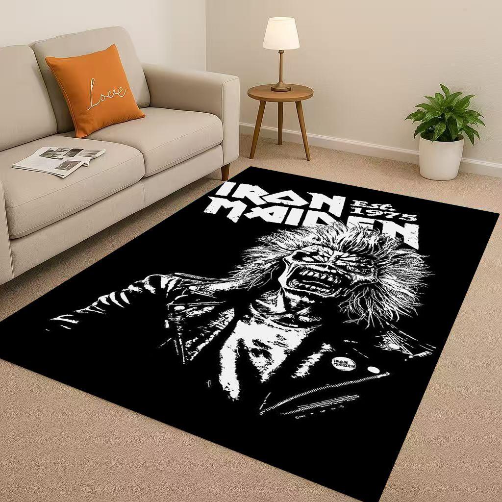 3D I Iron M Maidens Music Sign Living Room Non Slip Area Rug Soft Carpet for Bedroom Playroom Sofa,Easy Clean Home Decor Doormat