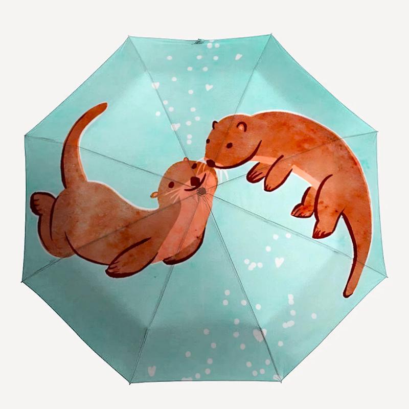 

1pc Otters Love One Umbrella And a Plastic Handle, Compact And Stylish, with a Vibrant Cartoon Pattern, Perfect for All Seasons, Home, Travel