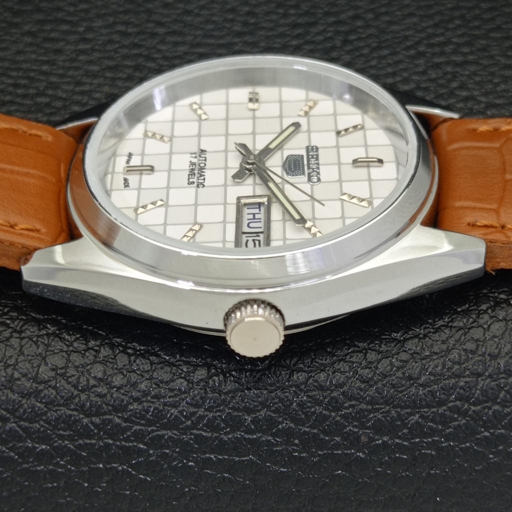 REFURBISHED SEIKO 5 AUTOMATIC MENS WATCH JAPAN MADE WHITE DIAL CUSTOM A440078-2 QV90-a440078