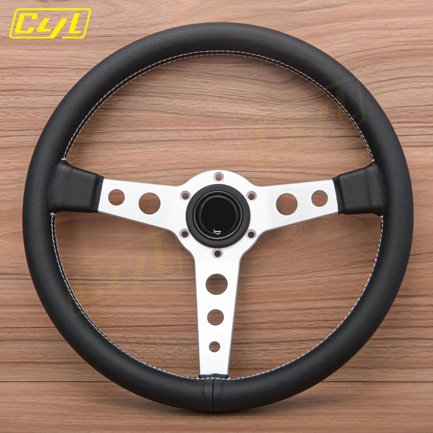 JDM 14inch Prototipo Black Silver Steering Wheel Universal Modified Racing Steering Wheel B