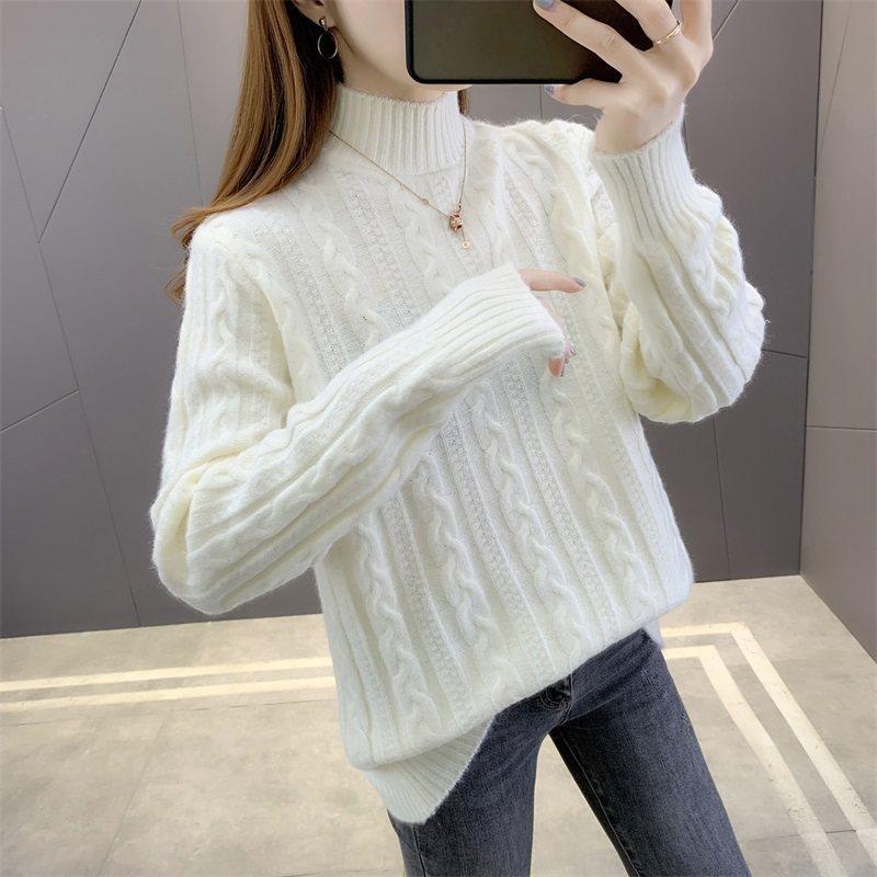 Women's Sweater Autumn and Winter Clothes Thickened High Neck Fried Dough Twists Blouse Women's Knitting Base Coat Winter