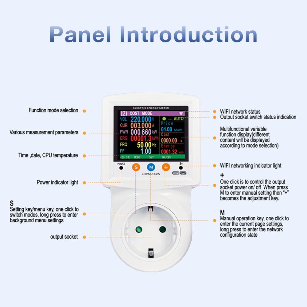 16A Tuya WiFi Electricity Consumption Energy Meter Power Meter Smart Electric Energey Meter Voltage/Current Protector EU Socket