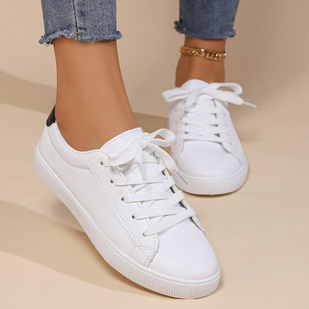 Casual Single Shoes Women's Spring New Fashion Round Head Lace-up Flat Bottom Fashion Large Size Women's Single Shoes