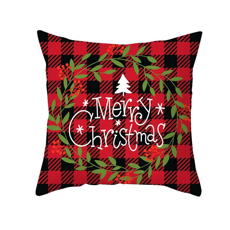 Plaid Christmas Pillow Cover Letter Christmas Tree Sofa Cushion Cover Peach Skin Cushion Home