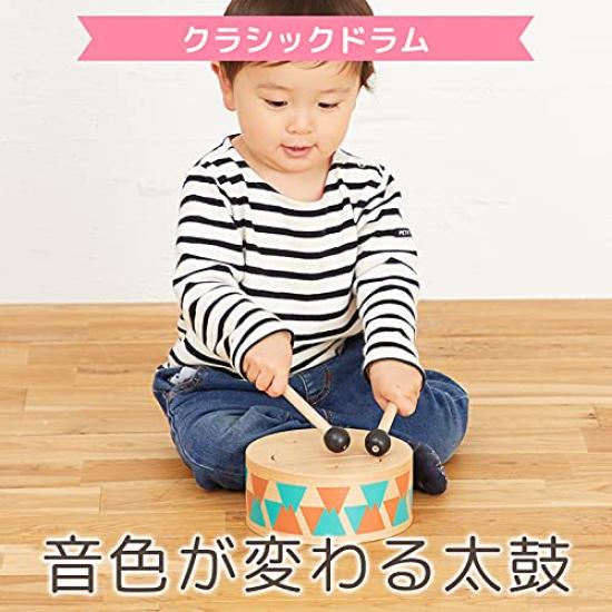 Edutē I‘M Toy Klassische Trommel, Holzspielzeug, Musikinstrument, Trommel, Trommel, Geschenk zum 1. und 2. Geburtstag für Jungen und Mädchen, inkl. Pflegeanleitung