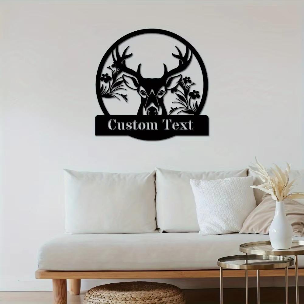 Stylish Black Iron Deer Family Name Plaque   Customizable Metal Wall Art for Home Indoor Outdoor