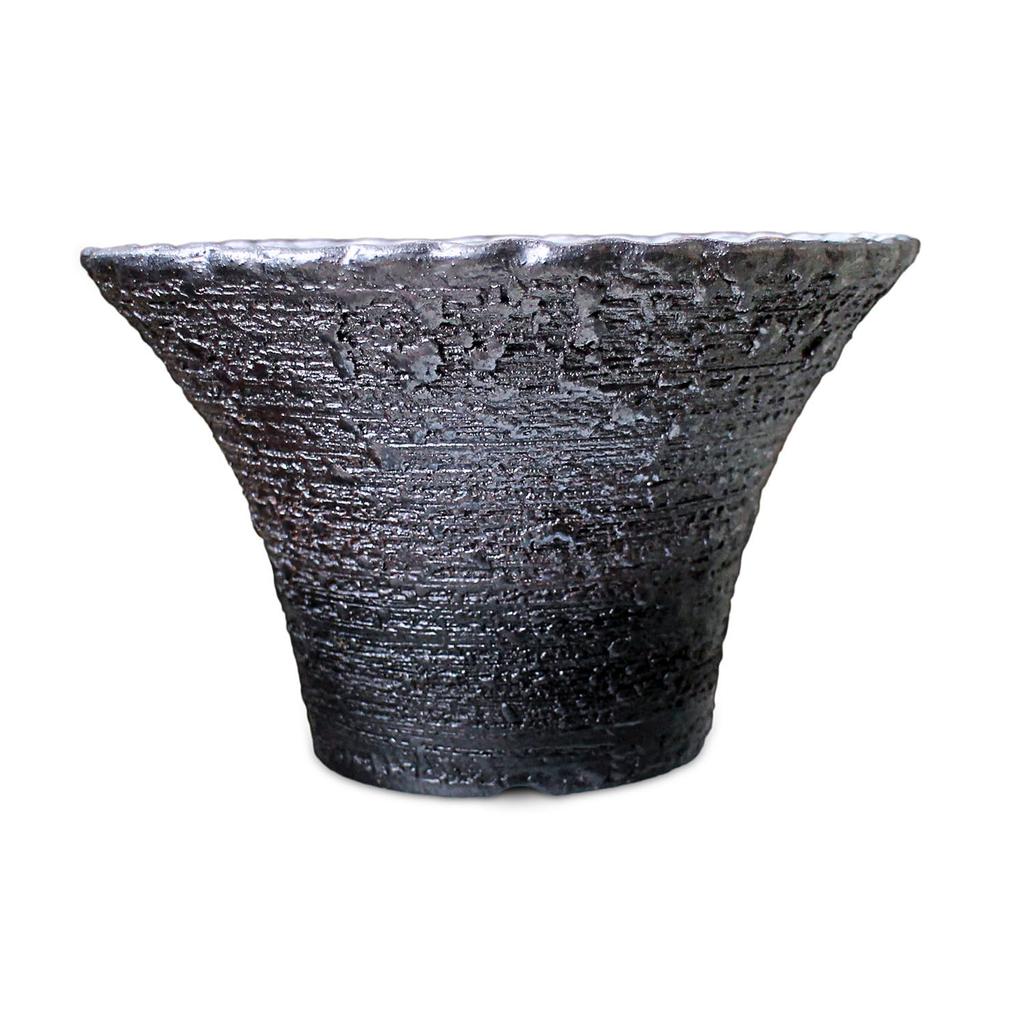 Umekichi Bonsai 6 Bonsai Shigaraki Suitable for Tuberous Approximately Supplies, No. Sled-Shaped Pot, Silver-Glazed, Gray/Black, Ware, Wildflowers,