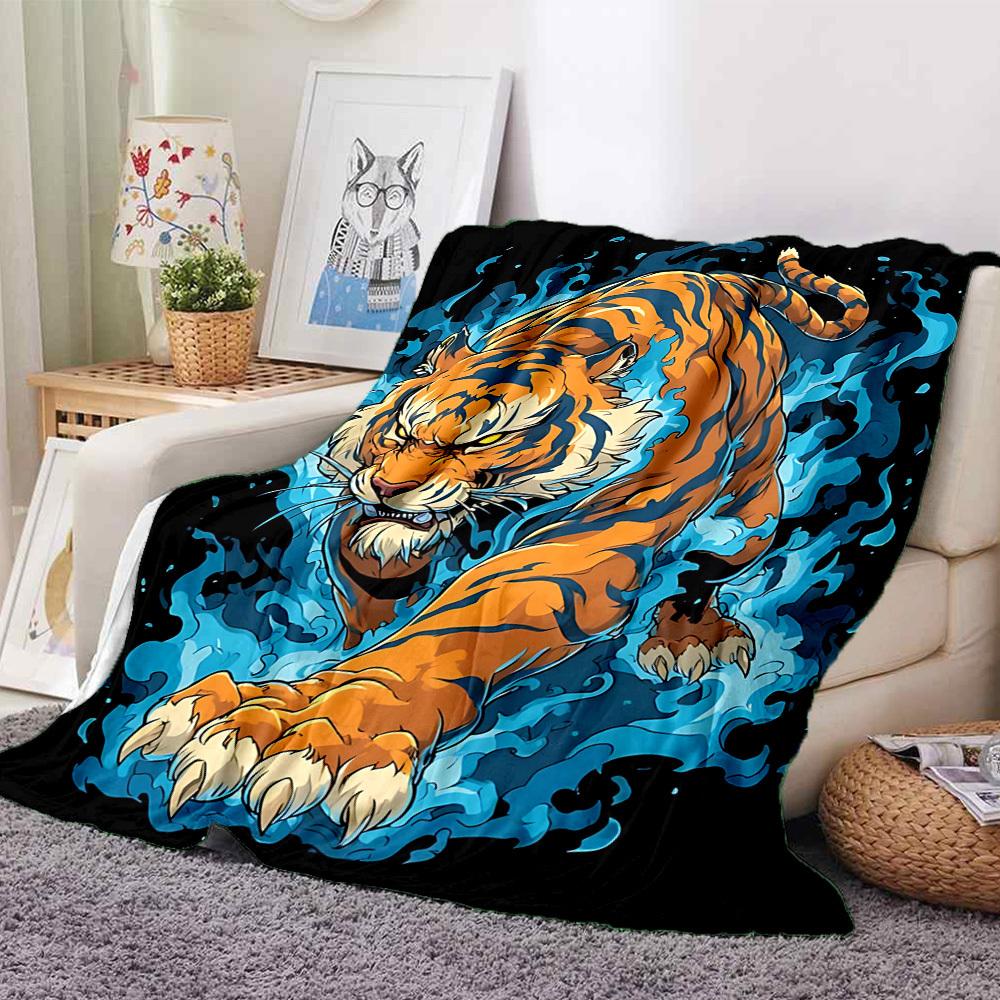 

1pc Tiger Flames Blanket, Lightweight Flannel Blanket for Sofa, Bed, Travel, Camping, Living Room, Office,054 130cmx150cm