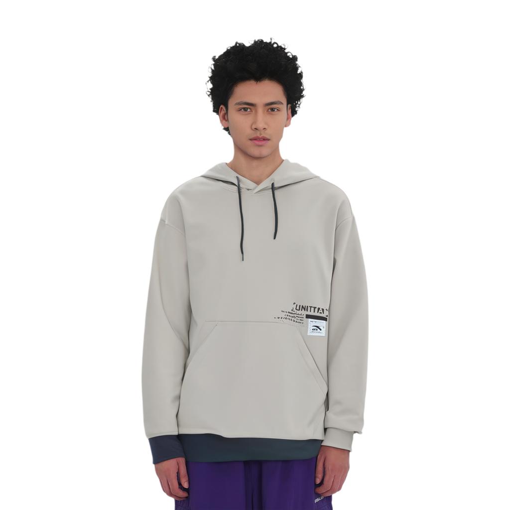 Anta Comprehensive Training Series Lettered Hooded Pullover Sweatshirt Men Sweatshirt Light-Gray 152337716-1