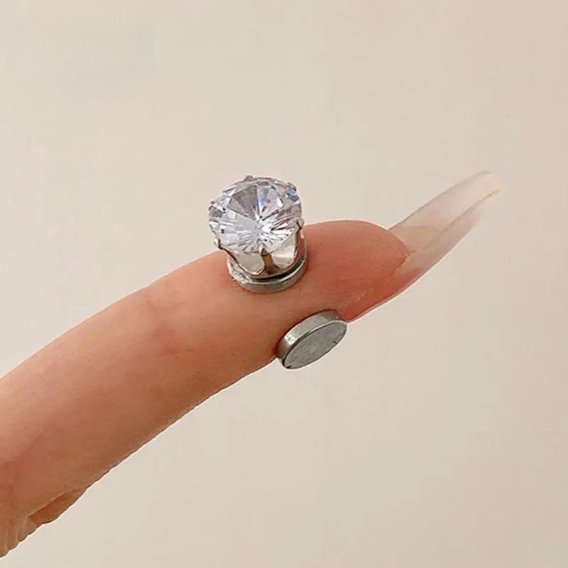 1Set  Simple Magnetic Earrings Ear Studs For Men Women Zircon Ear No Piercing Jewelry Gift