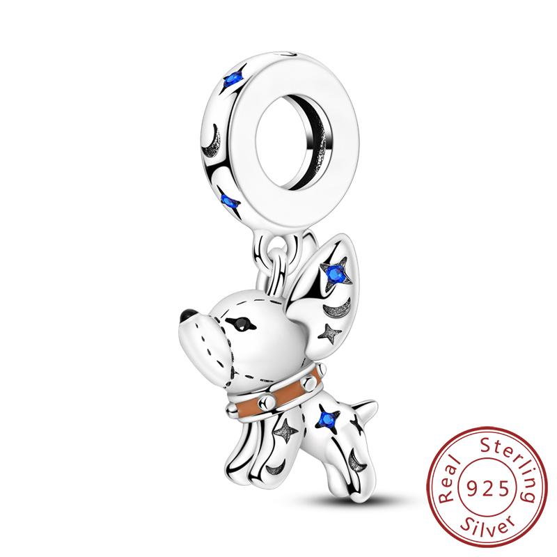 925 Silver Teddy Poodle Dog Cat Charms Beads Pendant Universal Buckle Fit Bracelet DIY Jewelry Gift